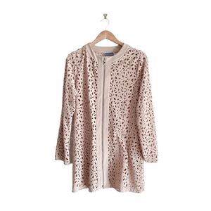 Guillaume Jacket Laser Cut Beige Tan Long Sleeve Zip Up Blazer Women's S